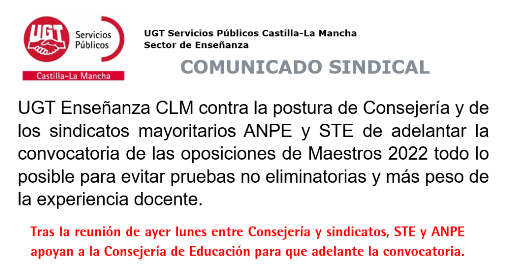 Ugt Ense Anza Clm Contra La Postura De Consejer A Y De Los Sindicatos