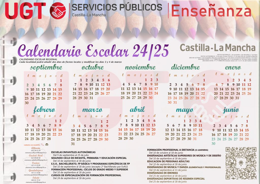 Calendario Escolar Ense Anza Ugt Servicios P Blicos Clm