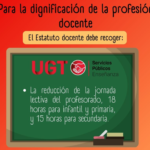 UGT reclama un Estatuto Docente con reducción significativa de horas lectivas (18 maestros/as y 15 en enseñanzas medias)
