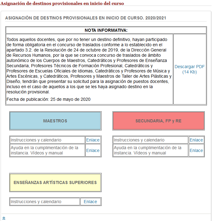 MADRID – DE – Asignación de destinos provisionales 2020/21. Instrucciones y calendario. Del 28/05/2020 al 10/06/2020. – Enseñanza UGT Servicios Públicos CLM