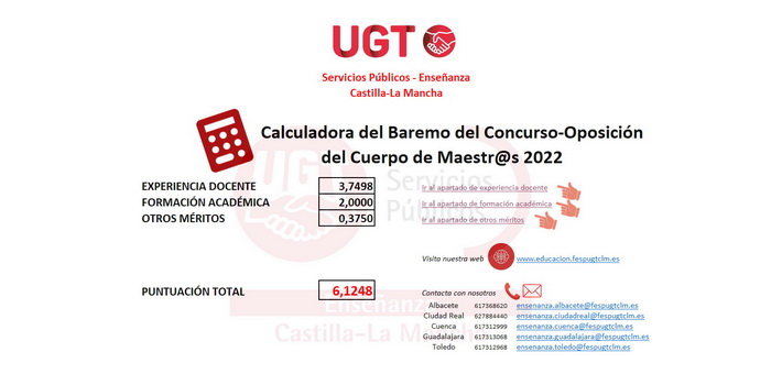 #UGToposiciones597clm2022 – Comprueba tu baremo de méritos – Calculadora de baremo. Alzada al baremo definitivo (plazo un mes)